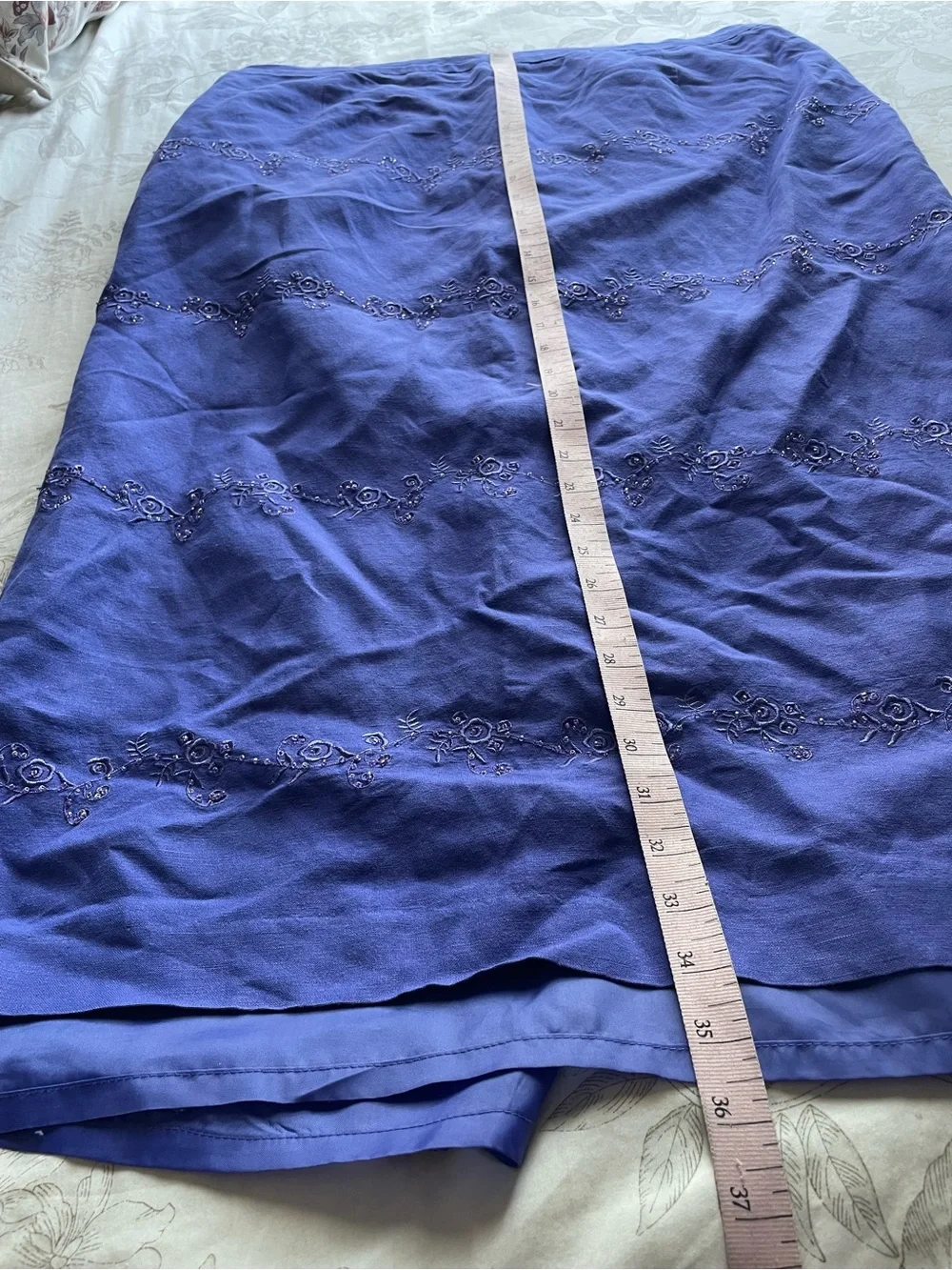 Purple Linen Beaded Floral Maxi Skirt XL Fairycore Whimsical Feminine Dainty 90s